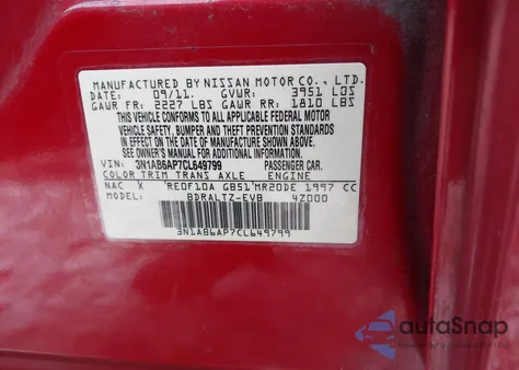 2012 Nissan Sentra 2.0 S z USA, uszkodzony, nr VIN 3N1AB6AP7CL649799